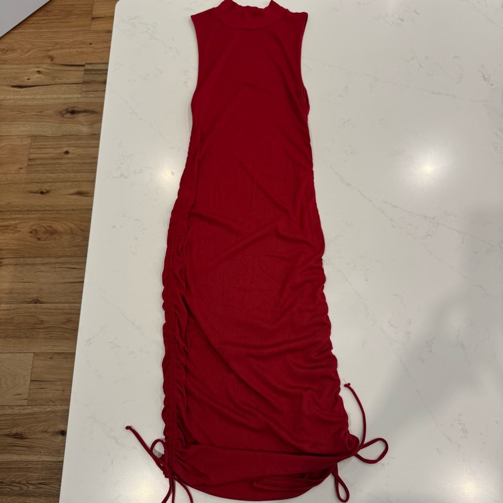 BB Dakota Steve Madden Ribbed Mock Turtleneck Side-Tie Midi Dress : Red : Med